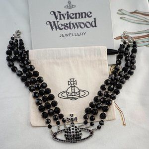 Vivienne Westwood Three Row Pearl Bas Relief Choker in Black (Brand New)